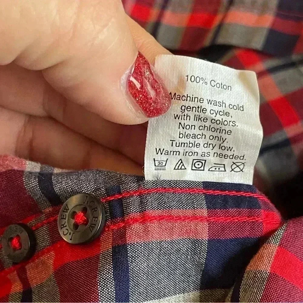 Tailored J Crew Men’s Quality Woven Shirt L Plaid Red Blue USA Patriotic Office‎